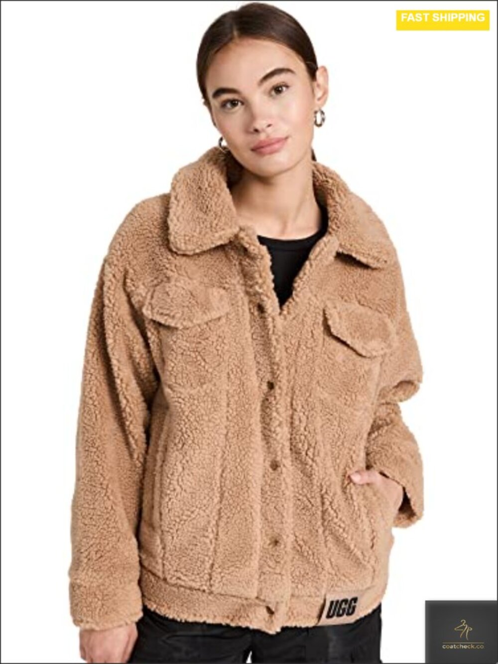 Faux Fur Sherpa Trucker Jacket Women Long Sleeve Snap Closure Heavyweight